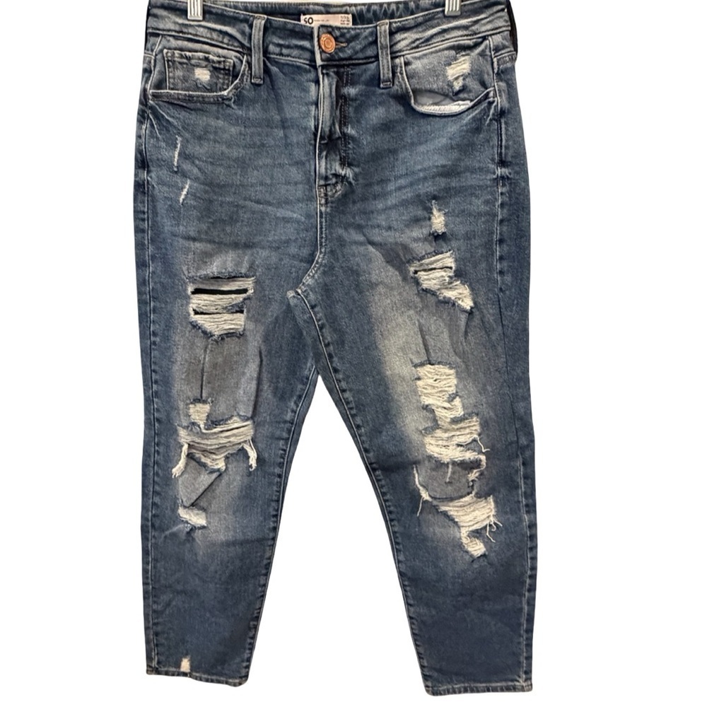 SO  Distressed straight womens Blue Jeans size 11